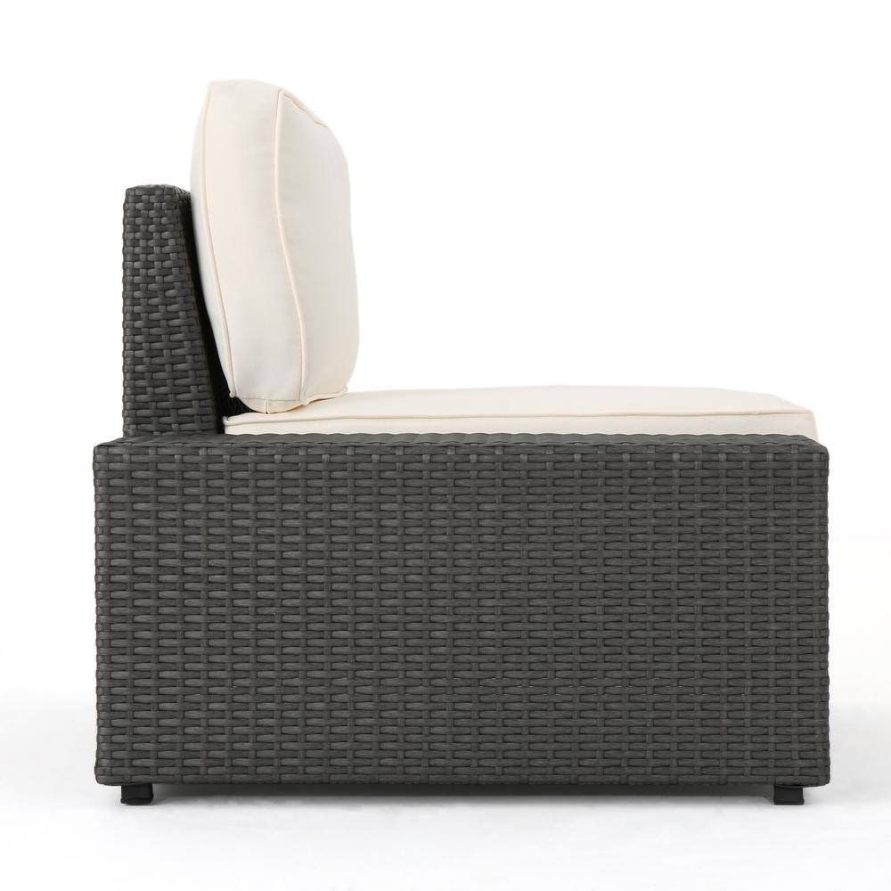 Gray Iron 9-Seater Outdoor Sectional Sofa Set with White Cushions