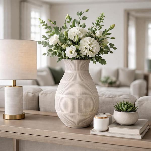 Sagebrook Home Terracotta 19 in. Organic Vase With Lines Ivory
