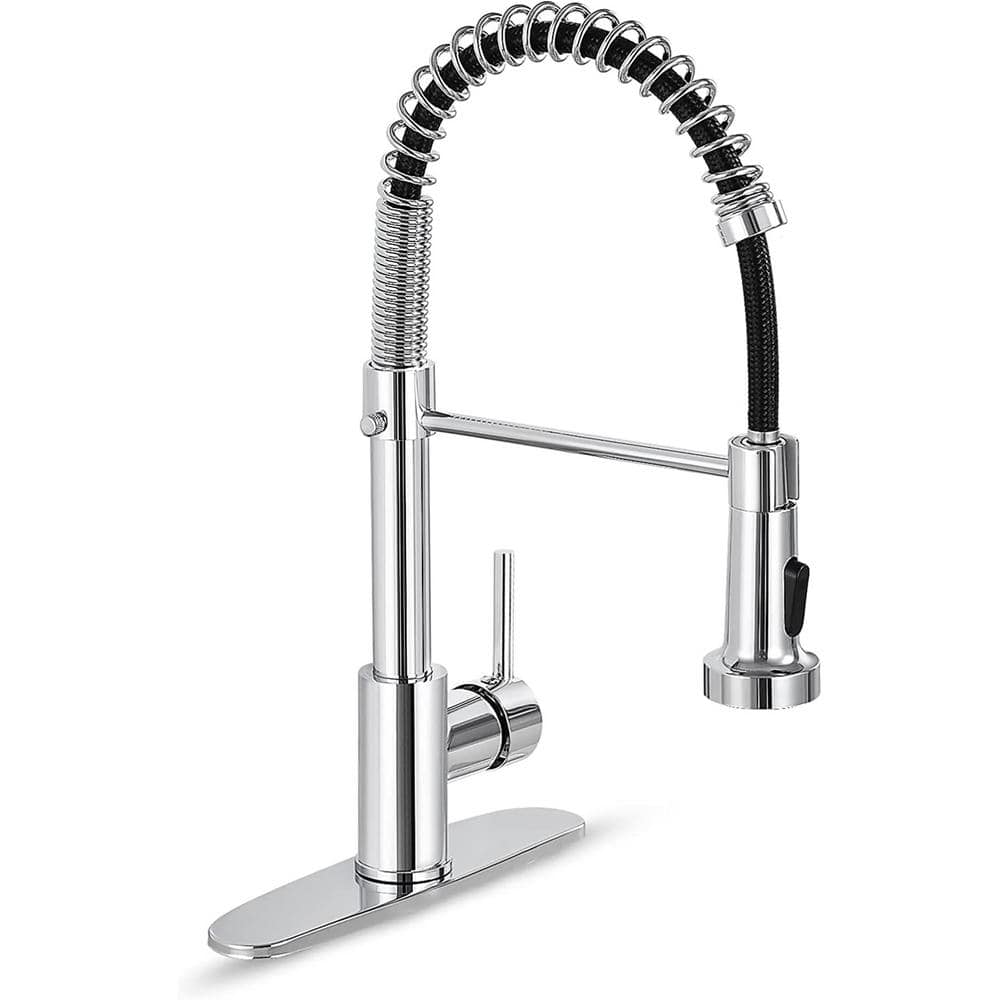 1-Handle Pull Down Sprayer Kitchen Faucet Spring Stainless Steel Kitchen Sink Faucet in Polished Chrome -  AKLFGN, H-CFLT-2011C-DP