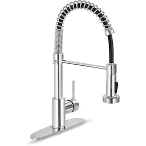 1-Handle Pull Down Sprayer Kitchen Faucet Spring Stainless Steel Kitchen Sink Faucet in Polished Chrome