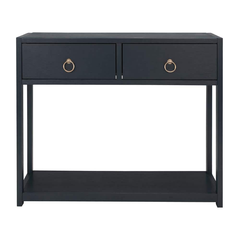 Navy Blue Wood and Metal Console Table with Storage