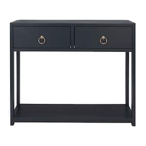 Sadie 38 in. Navy Rectangle Metal Console Table with Drawer