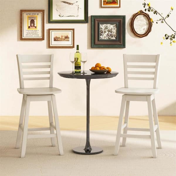 24.5 in. White Wood Swivel Bar Stools with Hollow Backrest (Set of 2)
