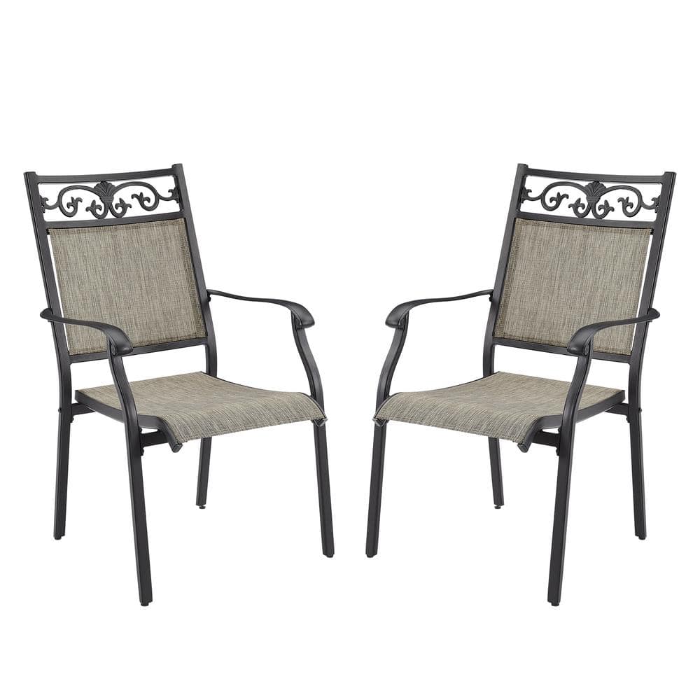 ULAX FURNITURE Stackable Cast Aluminum Outdoor Dining Chair Set of 2