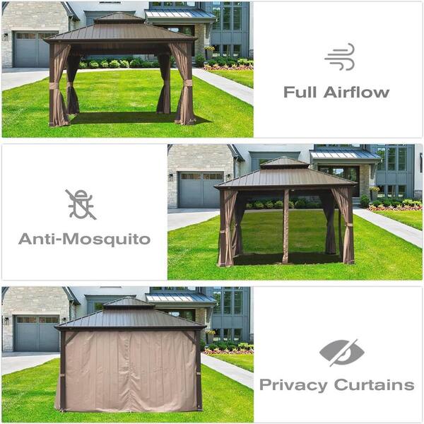 Brown Aluminum 8 ft. x 8 ft. Hardtop Gazebo with Galvanized Steel