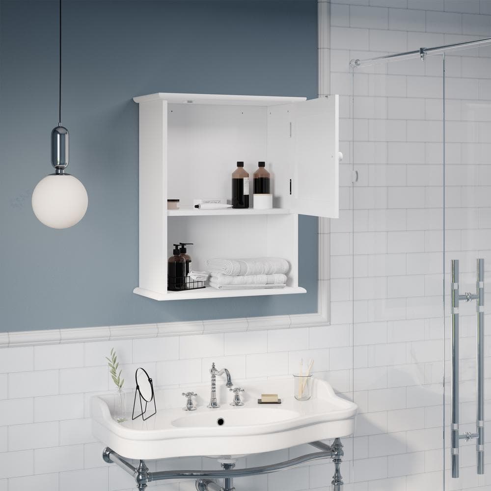 Soft White 23" Wall-Mounted Storage Cabinet with Open Shelf