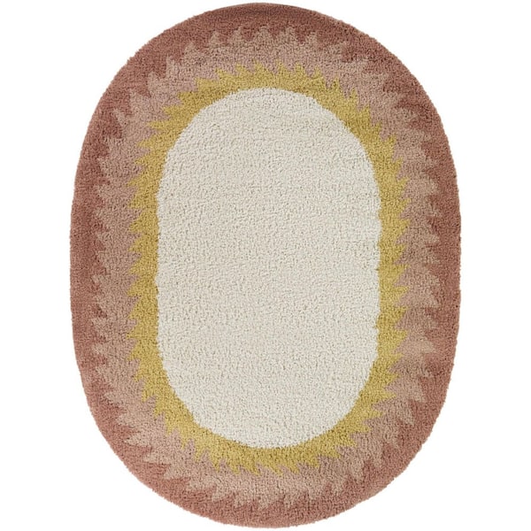 Kinnaird Pink/Cream 6 ft. 7 in. x 9 ft. Oval Triangular Border Area Rug