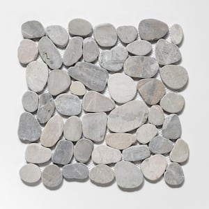 Sliced Pebble Tile Light Grey 11-1/4 in. x 11-1/4 in. x 9.5mm Honed Pebble Mosaic Tile (9.61 sq. ft./case)