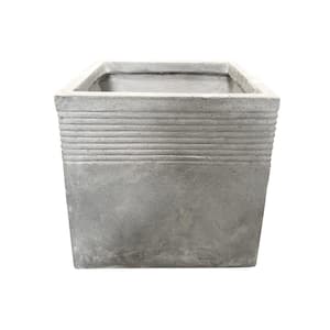Small 15 in. Tall Natural Lightweight Concrete Modern Square Outdoor Planter
