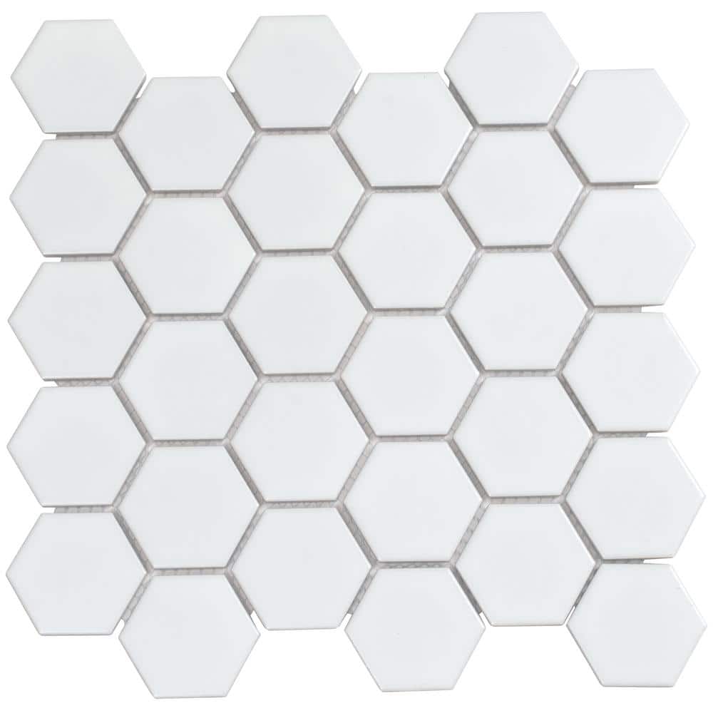 16" Matte White Porcelain Hexagon Mosaic Tile