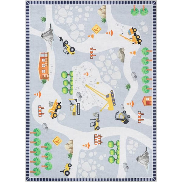 Well Woven Construction Modern Kids Grey Multi 5 ft. x 7 ft. Machine Washable Flat-Weave Area Rug