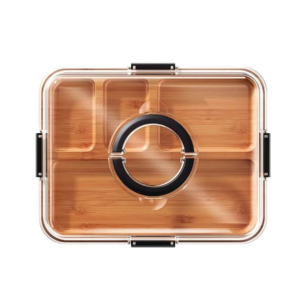 14.4 in. Charcuterie Board with Clear Lid, Cutting Board with 4 Compartments, Portable Snack Tray for Kitchen and Travel