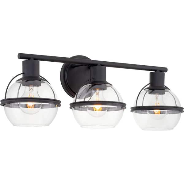 Kira Home Myles 23 in. 3-Lights Sandblasted Black Farmhouse Bathroom Vanity Light