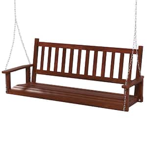 Outdoor Porch Swing 3-Person Brown Wood Heavy Duty Patio Hanging Bench Chair