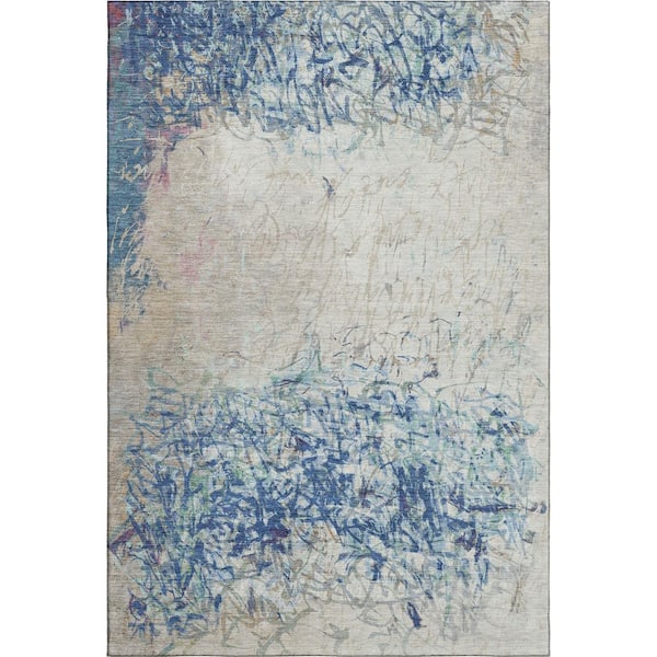 Mayfield Premium Machine Washable Abstract AMF2449 Navy 9 ft. x 12 ft. Area Rug