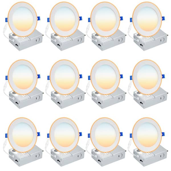 6 in. Slim Adjustable 5CCT Canless Dimmable w/Night Light Integrated LED Recessed Downlight Kit ETL Listed, 12-PACK