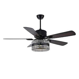 Herman 52 in. Indoor Matte Black Modern Glam Crystal Ceiling Fan With Lights, 6-Speed Reverisible Ceiling Fan W/Remote