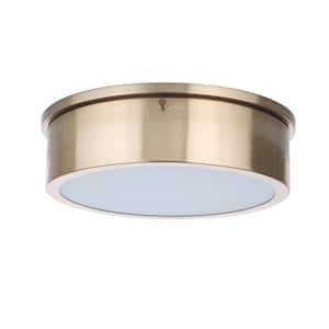 Fenn 11 in. 1-Light Satin Brass Finish Integrated LED Flush Mount Ceiling Light with White Acrylic Shade