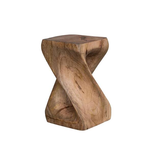 Storied Home 10.5 in. Hand-Carved Sculptural Square Mango Wood End Table