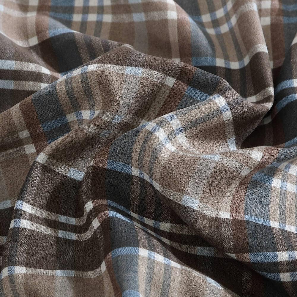 Twin Brown Plaid Microsuede Duvet Cover Set with Sham