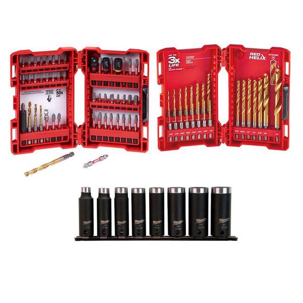 Milwaukee 483240244889463149664419 Shockwave Impact Duty Driver Steel Bit Set with Titanium Drill Bit Set and Deep Well Impact Socket Set (81-Piece)