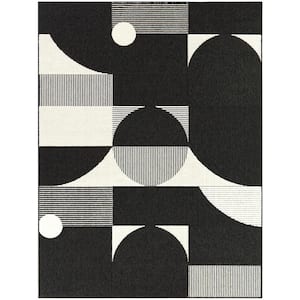 Fritz Black 5 ft. 3 in. x 7 ft. Geometric Indoor/Outdoor Area Rug