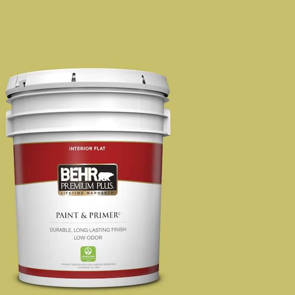 BEHR PREMIUM PLUS 5 gal. #P350-5 Go Go Lime Flat Low Odor Interior Paint & Primer