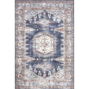 Maire Traditional Medallion Machine Washable Blue 3 ft. x 5 ft. Accent Rug