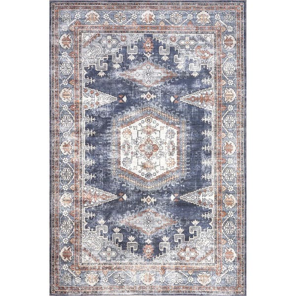 nuLOOM Maire Traditional Medallion Machine Washable Blue 3 ft. x 5 ft. Accent Rug