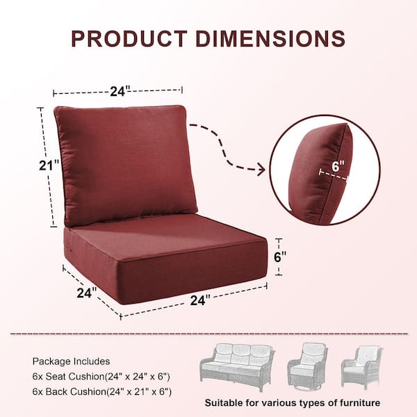 Duraolex 24 in. W x 24 in. D x 6 in. Thick Square 12-Piece Deep Seating Outdoor Lounge Chair Olefin Cushion in Red