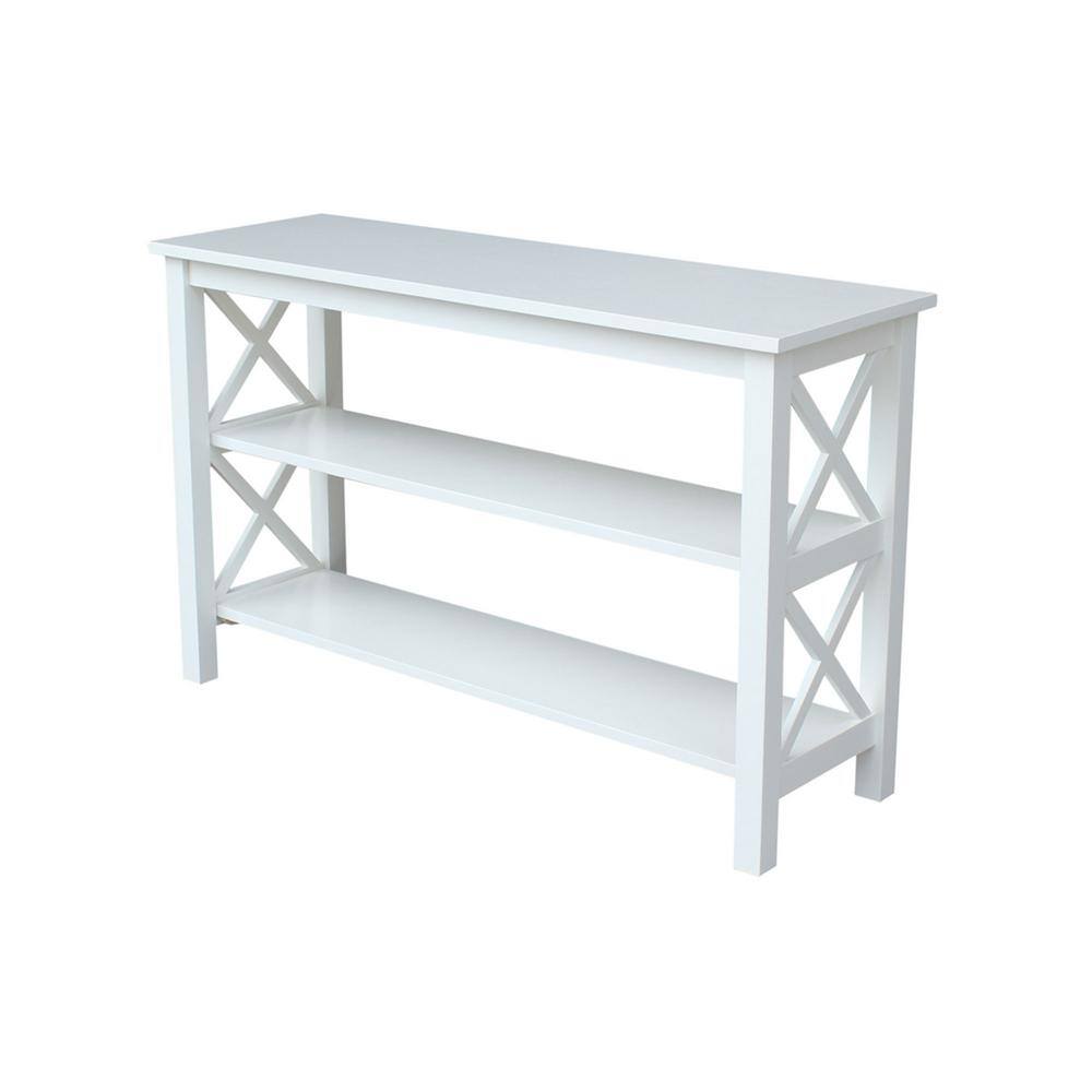 White Solid Wood Rectangular Console Table with Shelves