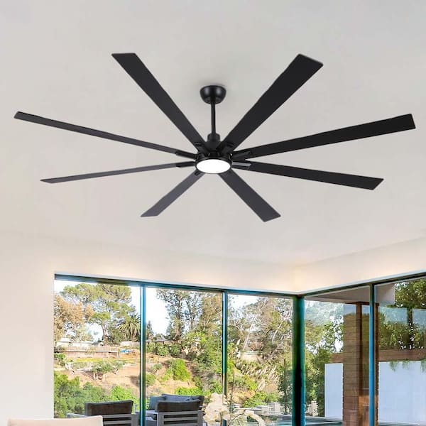 Cryrise 84 in. Indoor Black Standard Downrod Mount Ceiling Fan with Integrated LED, 8-Wood Blades and Remote