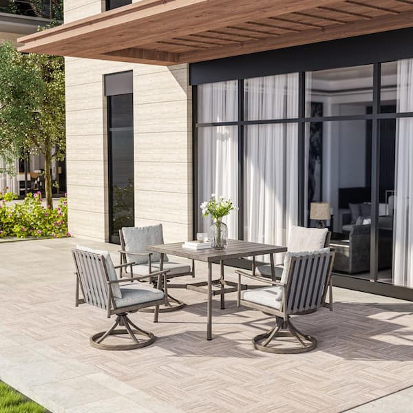 EGEIROSLIFE SleekLine 2-Piece Aluminum Outdoor Dining Swivel Chairs with Light Gray Cushions