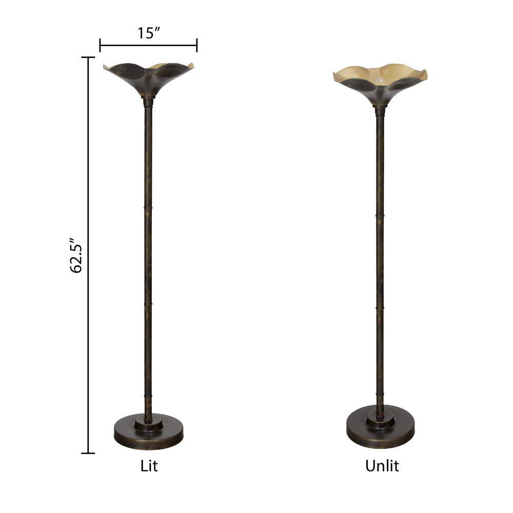 Antique Bronze and Gold Metal Candlestick Floor Lamp, 62.5"