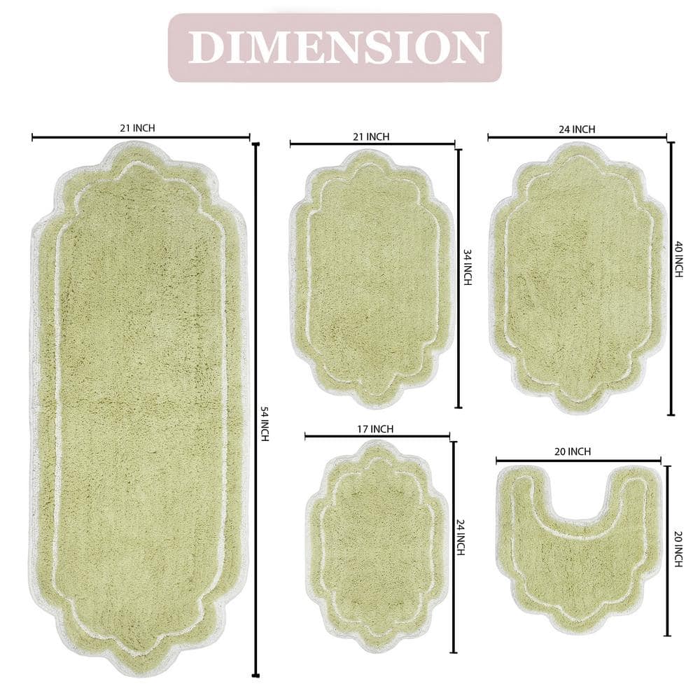 Green Cotton Tufted Bath Rug Set with Non-Slip Backing