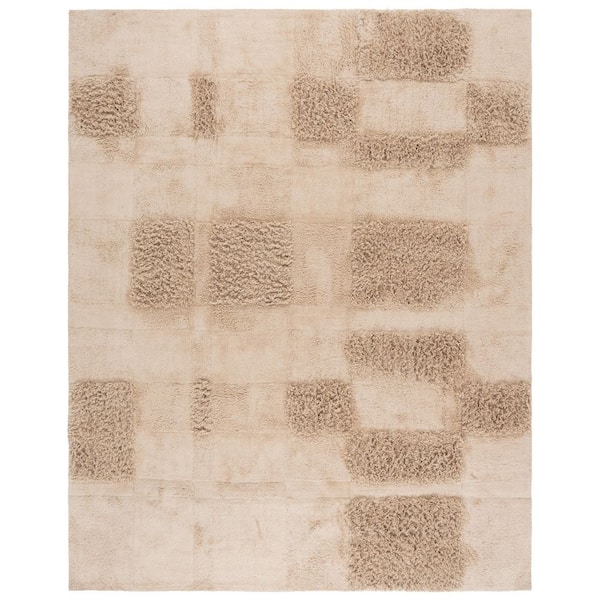 Easy Care 8 ft. x 10 ft. Beige High-Low Solid Checkered Washable Area Rug