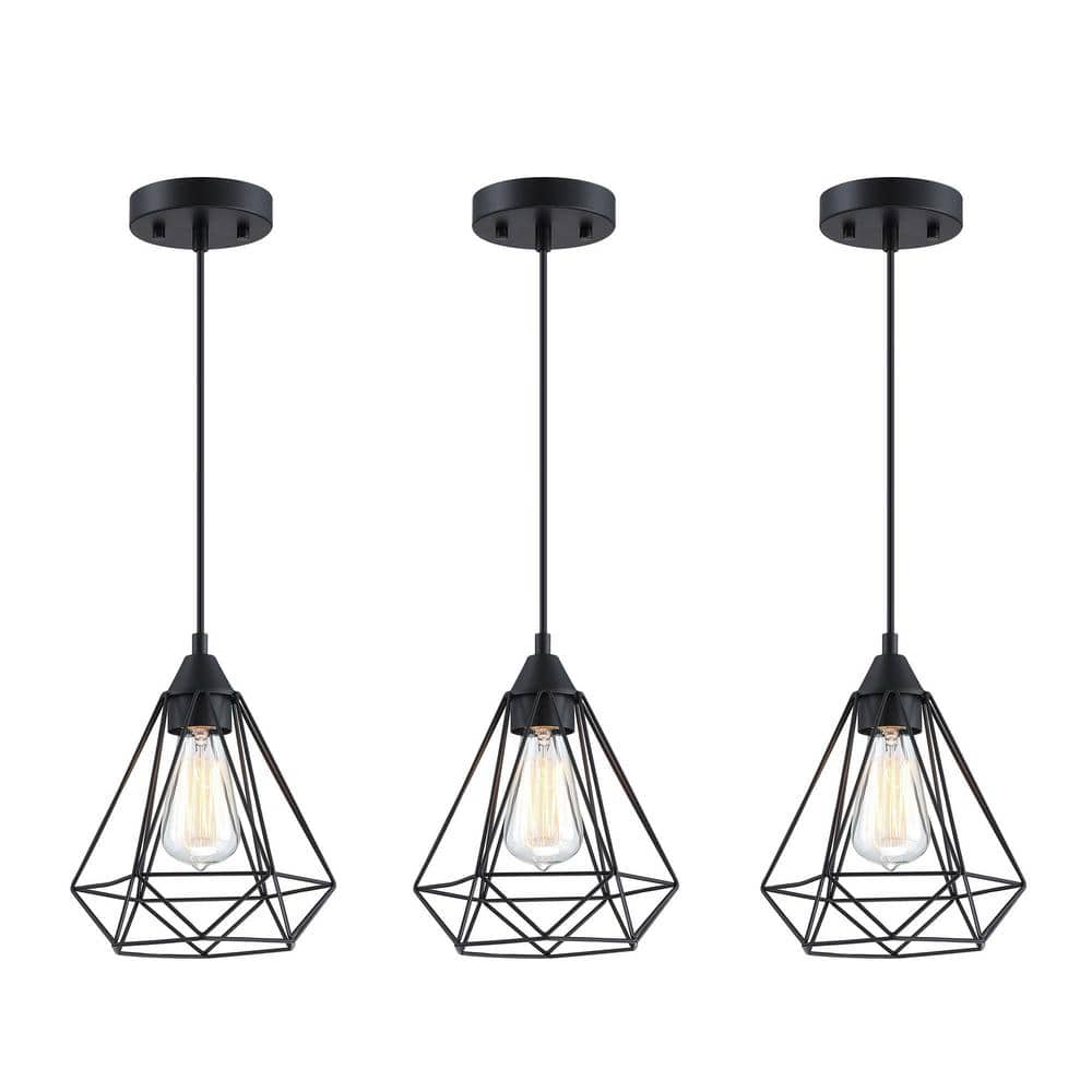 Industrial 3-Light Black Geometric Chandelier with Metal Cage Shade (3-Pack) price history on PriceWatchPro