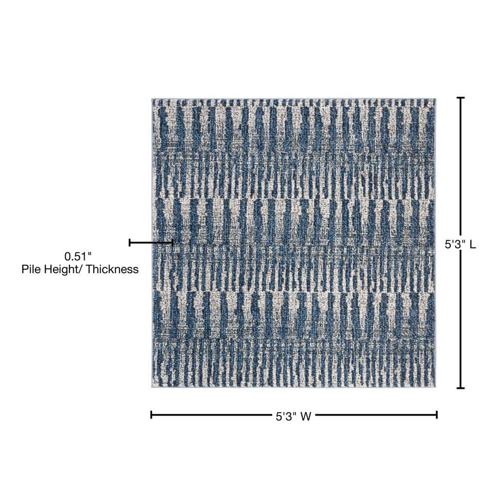 Gray Geometric 5'3" Square Stain-Resistant Synthetic Area Rug