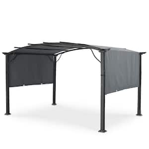 10 ft. x 13 ft. Aluminum Outdoor Pergola with Slightly Arched Canopy and Gray Retractable Shade