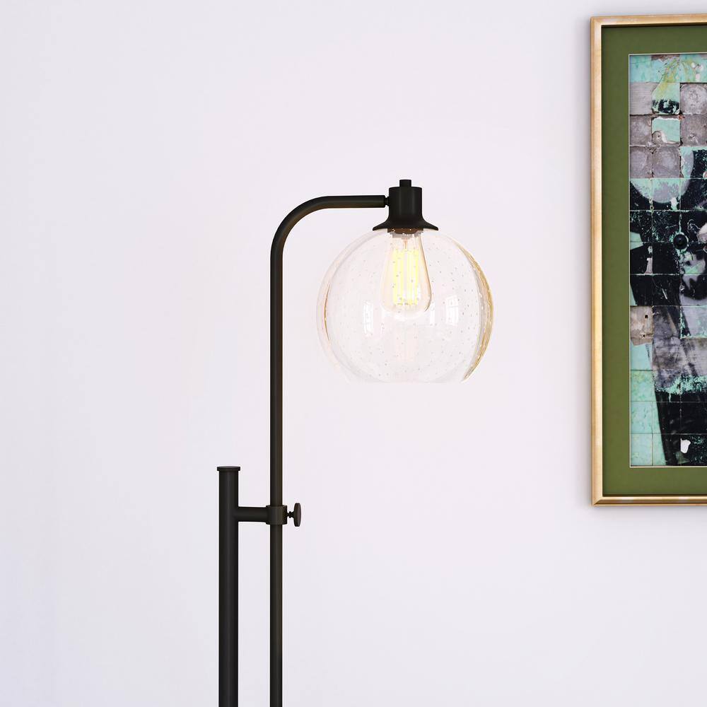 Adjustable Bronze Floor Lamp with Seeded Glass Shade