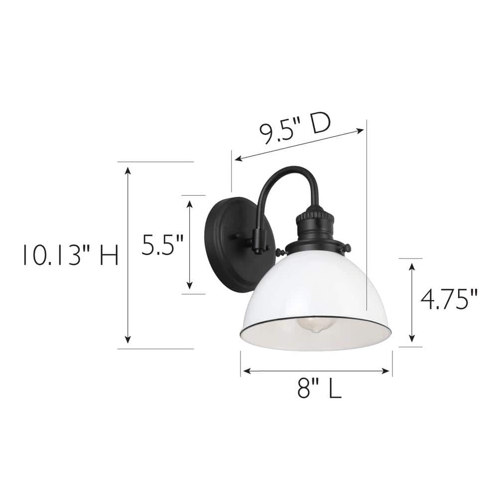 Savannah Matte Black and White Metal 1-Light Wall Sconce