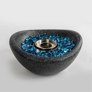 11 in. Black Outdoor Concrete Gel or Liquid Fire Pit Mixed Color Tabletop Mini Smokeless Fire Bowl with Blue Glass Beads