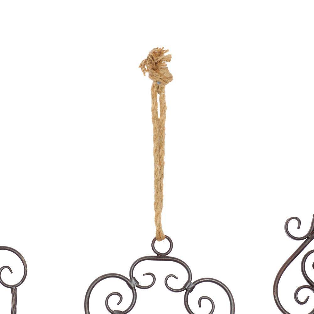 Black Metal Wall Sculptures with Rope Hanger, Set of 3