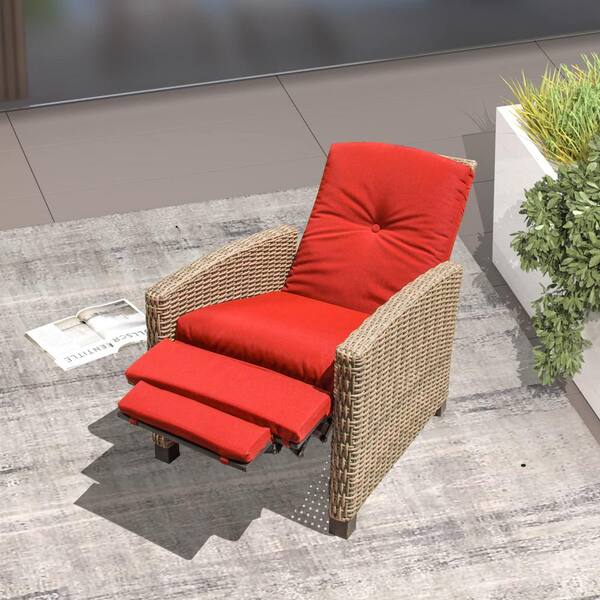 domi outdoor living Wicker Outdoor Recliner with Red Cushion