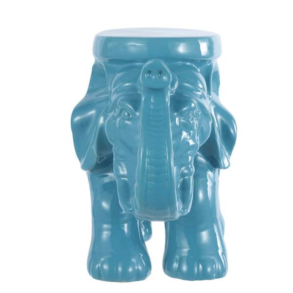 JONATHAN Y White Elephant 14.25 in. Ceramic Garden Stool