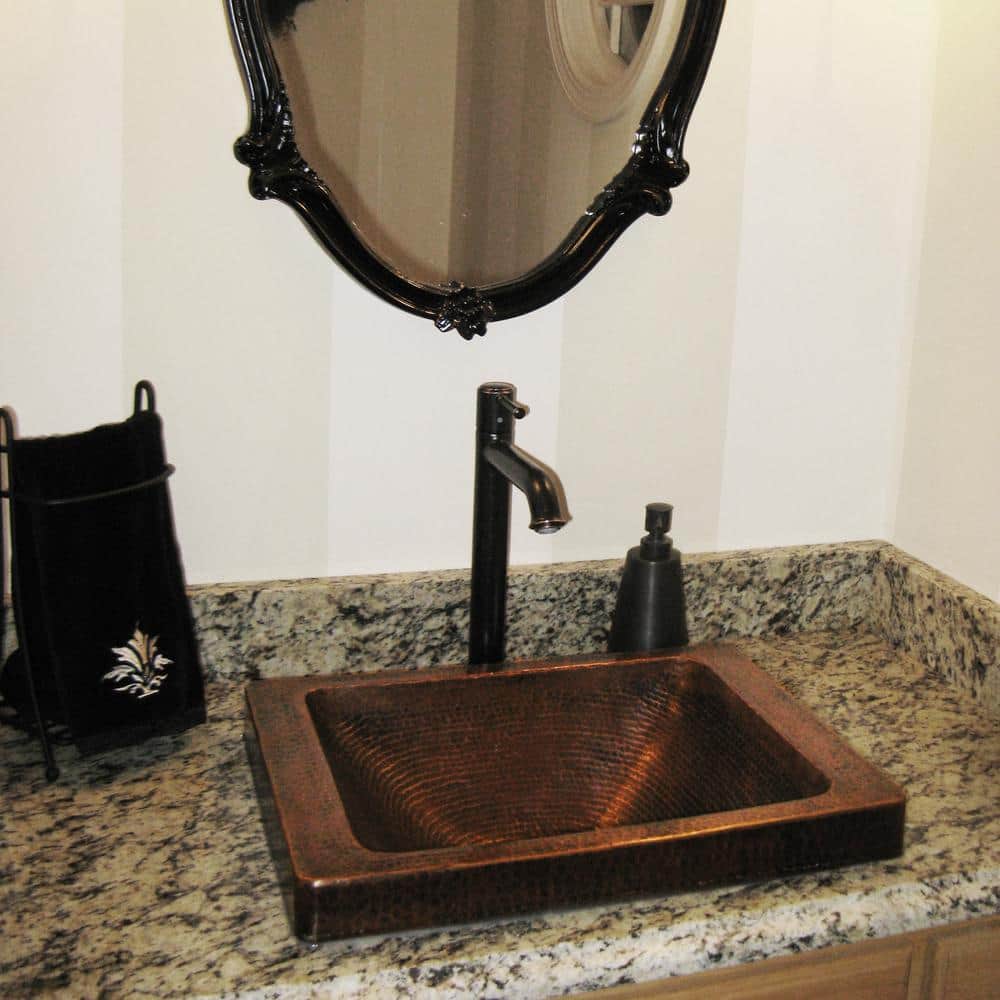 Antique Hand-Hammered Copper Rectangular Bathroom Sink