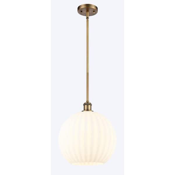 Innovations White Venetian 100-Watt 1-Light Brushed Brass Shaded Mini Pendant Light with Painted Glass Shade