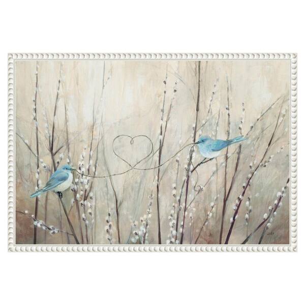 Amanti Art Pretty Birds Neutral String by Julia Purinton 1-Piece Floater Frame Giclee Home Canvas Art Print 16 in. x 23 in .