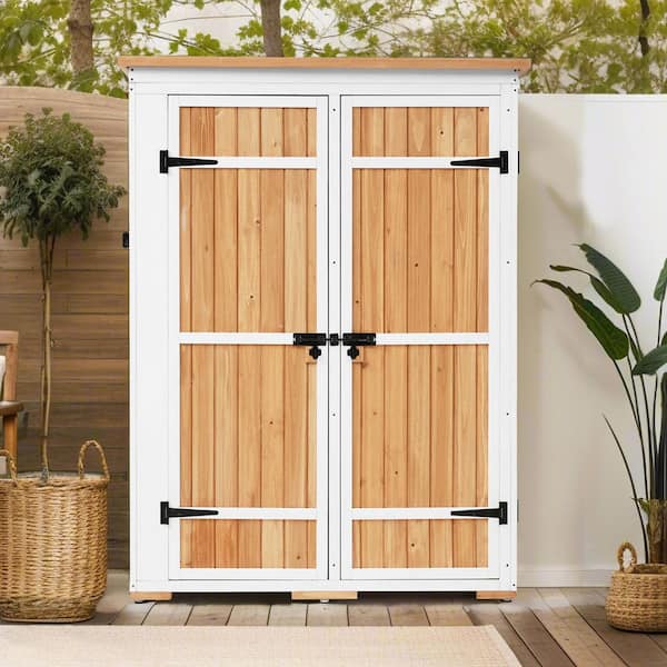 48.6 in. W x 25.2 in. D x 65.7 in. H Brown Wood Outdoor Storage Cabinet