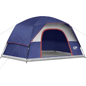 7 ft. x 11 ft. Blue 6-Person Windproof Camping Tents with Rainfly, Large Mesh Windows, Wider Door and Carry Bag